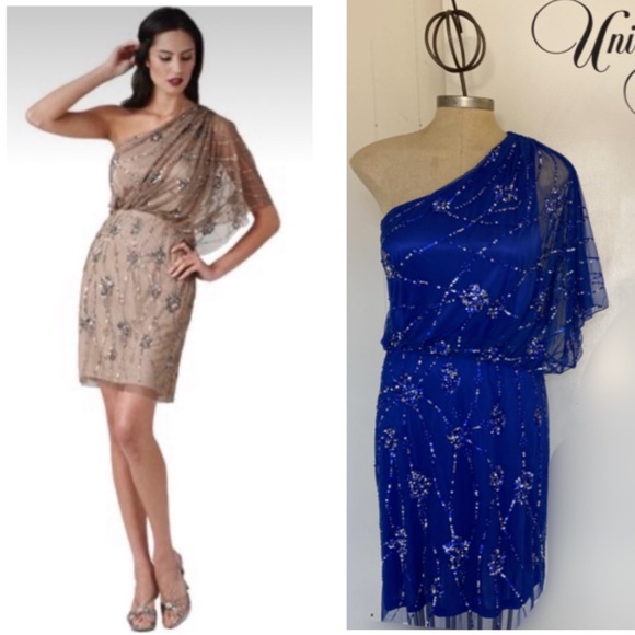 Adrianna Papell Dresses & Skirts - Adrianna Papell sequins draped one shoulder blouson dress